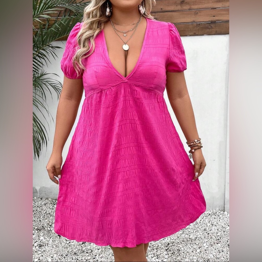 Vibrant Pink V-Neck Dress-NWOT